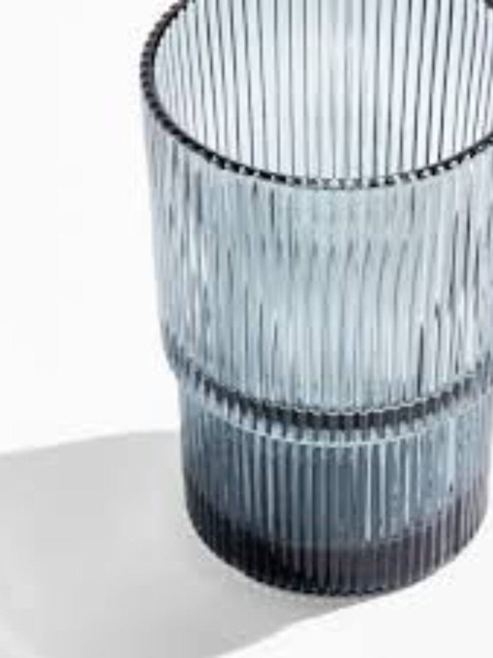 Crate&Barrel Atwell 16 oz highball stackable ribbed glass set of 2